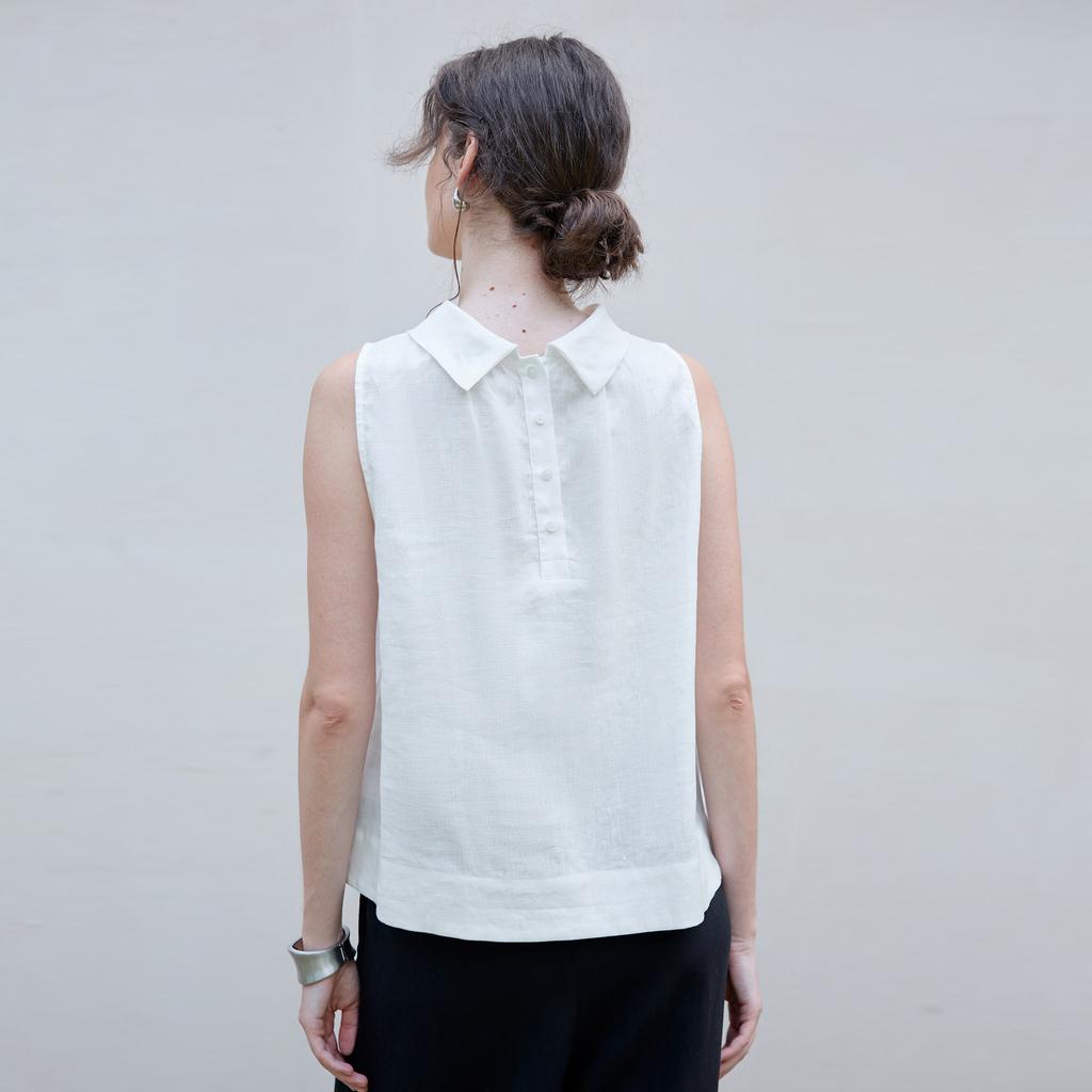 High-quality pure linen temperament women's vest summer new folding swinging collar sleeveless design A-shaped pendulum top