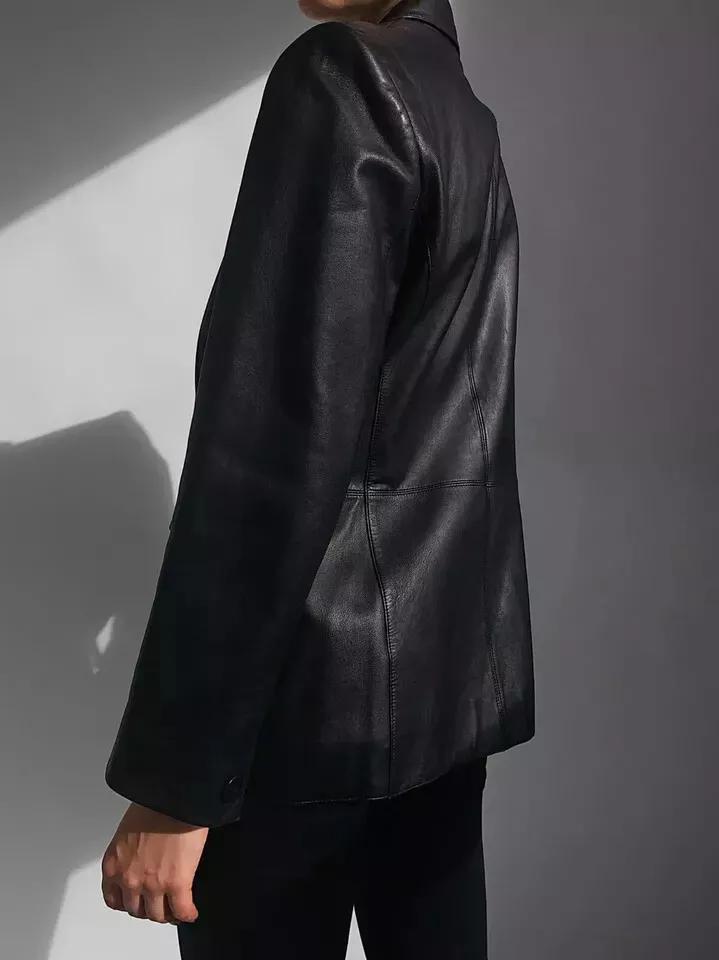 Женский черный пиджак из натуральной кожи ягненка, стильный дизайн, ручная работа XL чёрный