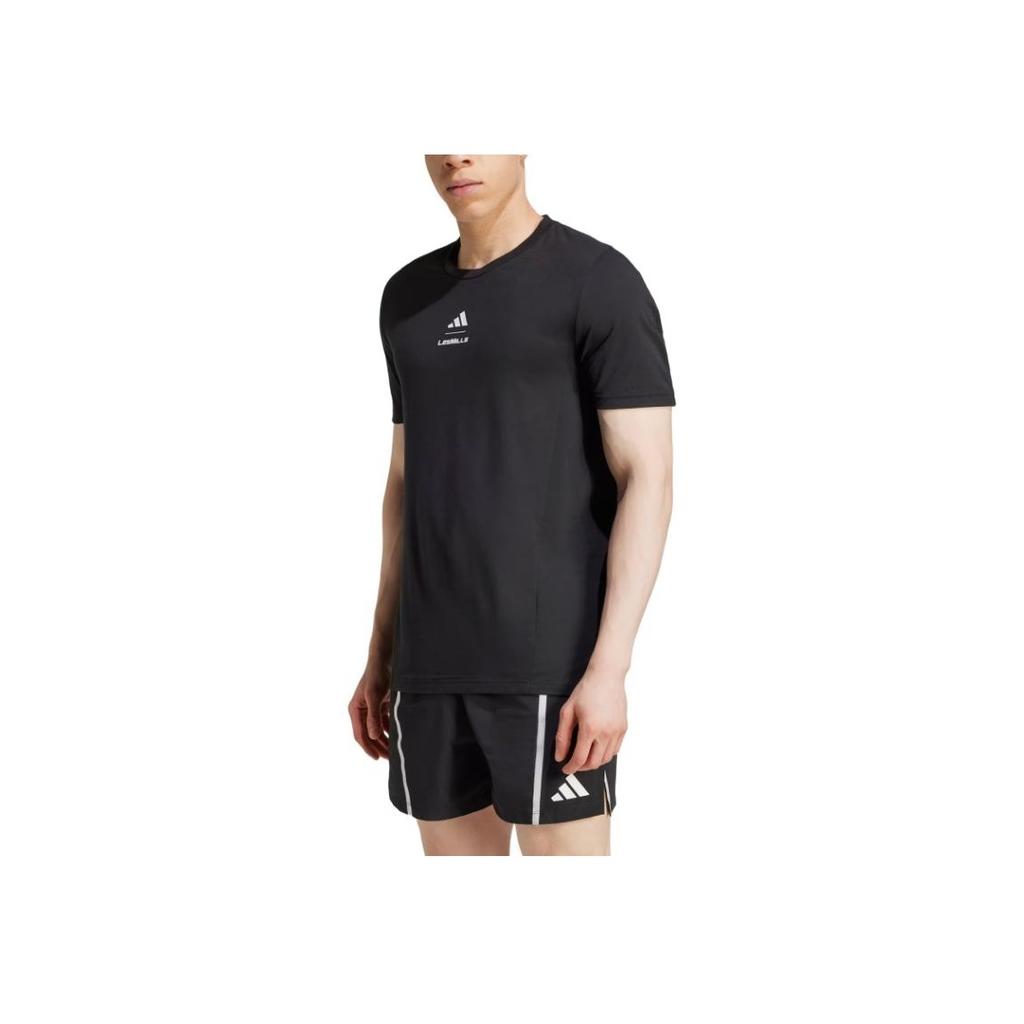 adidas Retro Sports Letter Logo Round Neck Slim Fit Striped Quick-Dry Short Sleeve T-Shirt Men Tops Black JJ1438