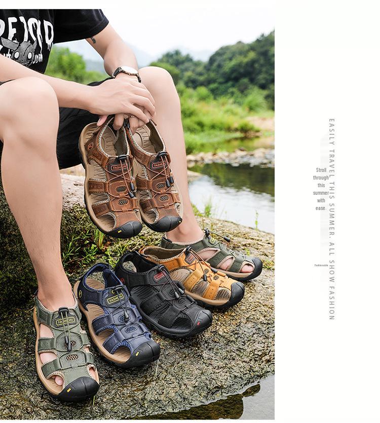 Men's Plus Size Cowhide Summer Sandals - Outdoor Water and Beach Shoes
