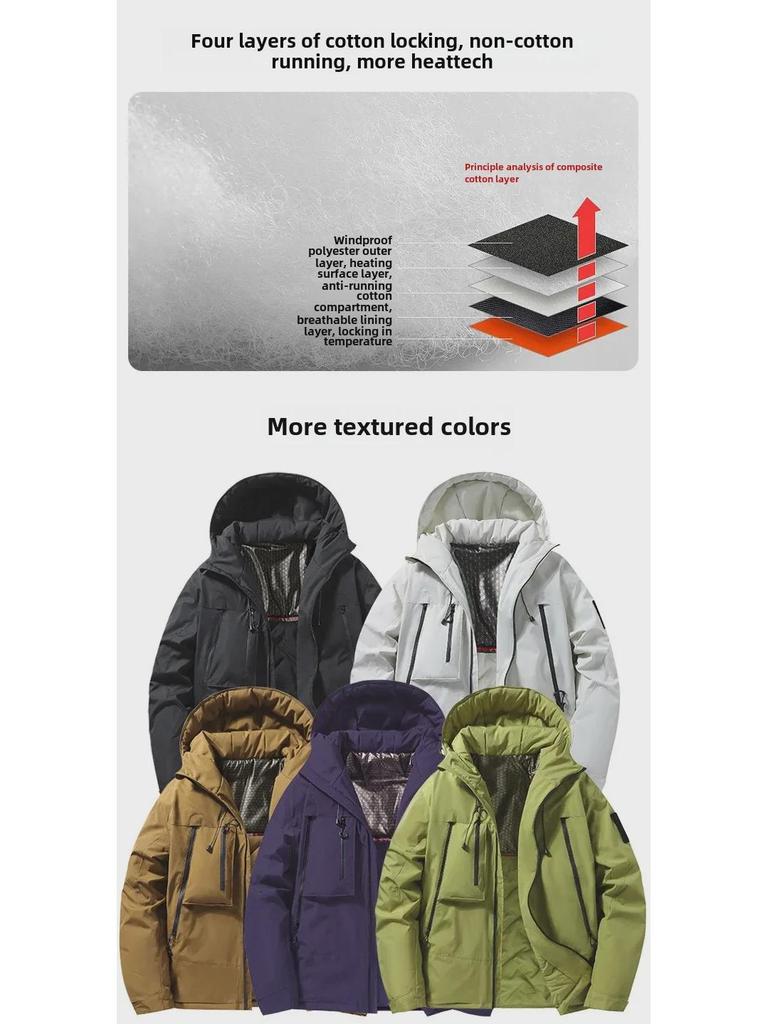 Upgraded J91 Men's Graphene Cotton Hooded Jacket: Trendy, Windproof, Waterproof, Thickened Design for Couples.