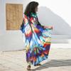 EDOLYNSA 2024 Plus Size Bunter Schmetterlingsdruck Handgestrickt V-Ausschnitt Lässiger Kaftan Damen Hauskleid Sommer Beachwear Badeanzug Cover Up Q1634