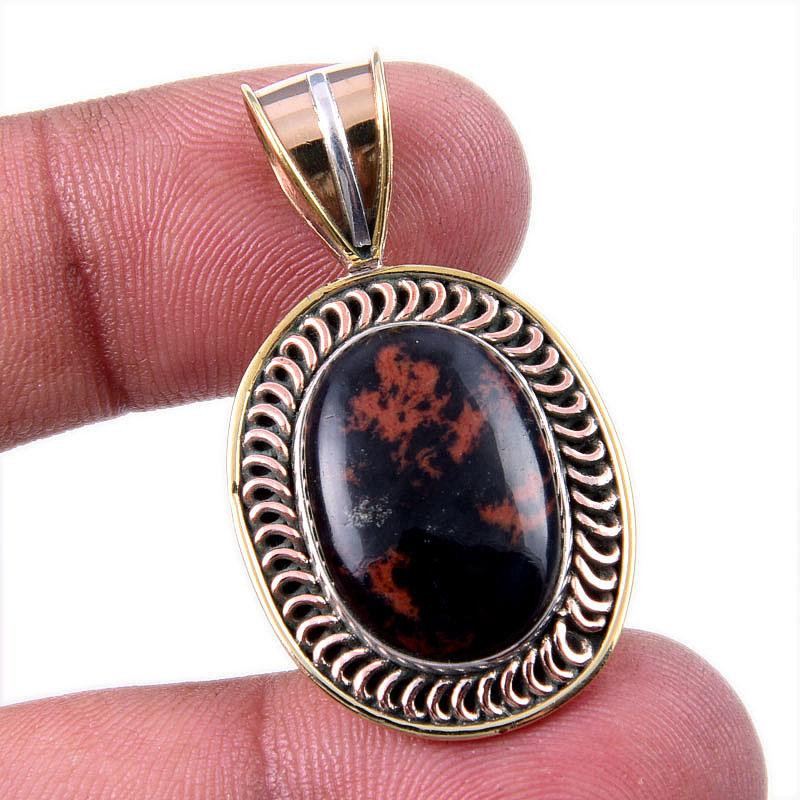 

Natural Mahogany Obsidian Gemstone 925 Solid Silver Two Tone Pendant 1.50 B0j46