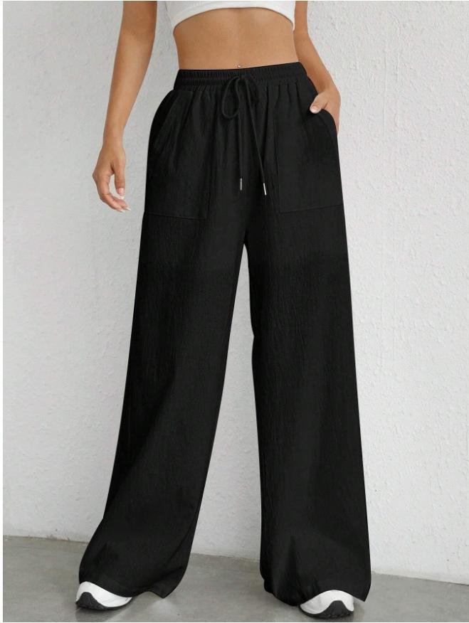 2026 Spring/Summer Women's Drawstring Straight-Leg Flared Pants with Pockets