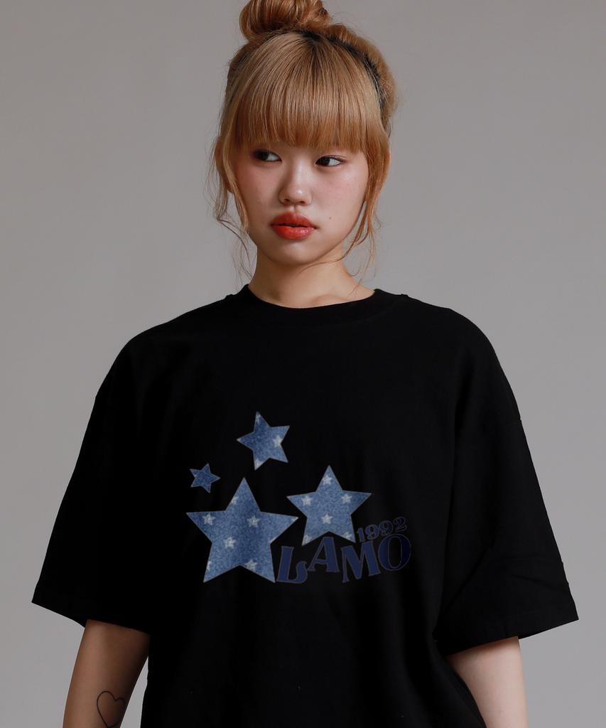 LIKE THE MOST Pattern Star Lamo Oversized Short Sleeve T-Shirt_Black