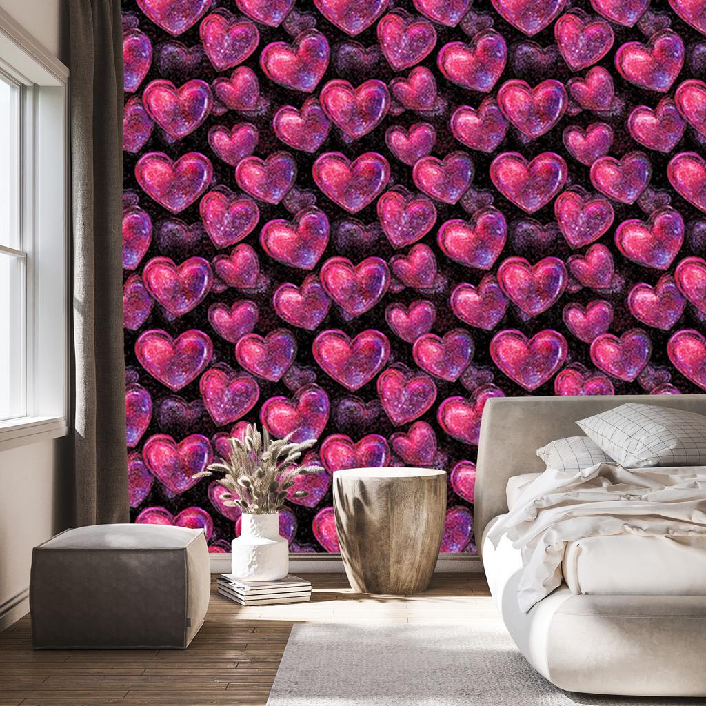 Neon Glitter Hearts Wallpaper Purple and Burgundy 50x1000