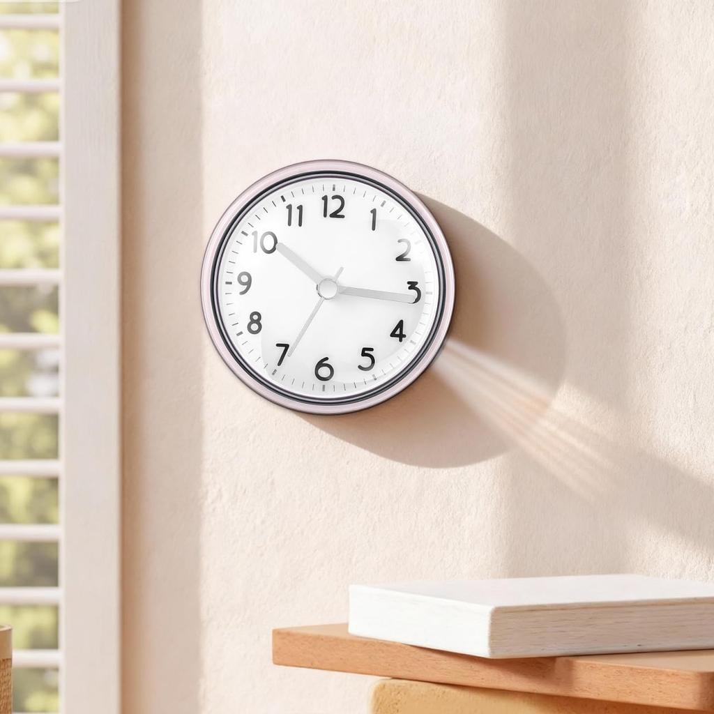 Alipis Waterproof Bathroom Clock, Suction Cup Mount, Anti-Fog Wall Clock, Shower Clock, for Washroom and Kitchen, Beige, 7.5cm (Sold Separately)