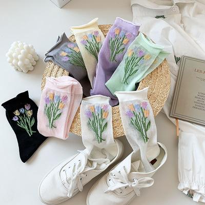 Women's Summer Mesh Breathable Jacquard Women's Socks Thin Cut Out Sweat Absorbent Cotton Socks Medium Tube Socks
