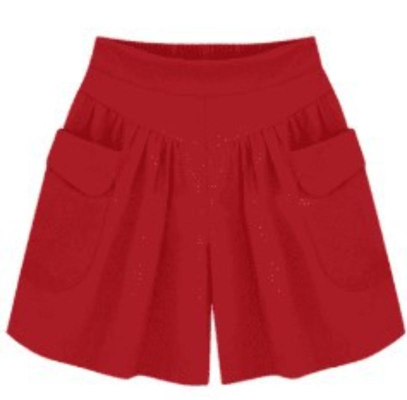 Damesmode zomer losse casual shorts elastische taille strandshorts effen kleur ademende broek met wijde pijpen