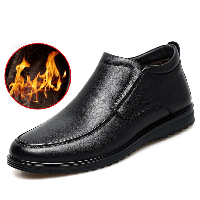 

Модные зимние классические мужские туфли из натуральной кожи 2024 года, теплые плюшевые деловые туфли, мужская повседневная обувь, хлопковая обувь на толстой подошве 45