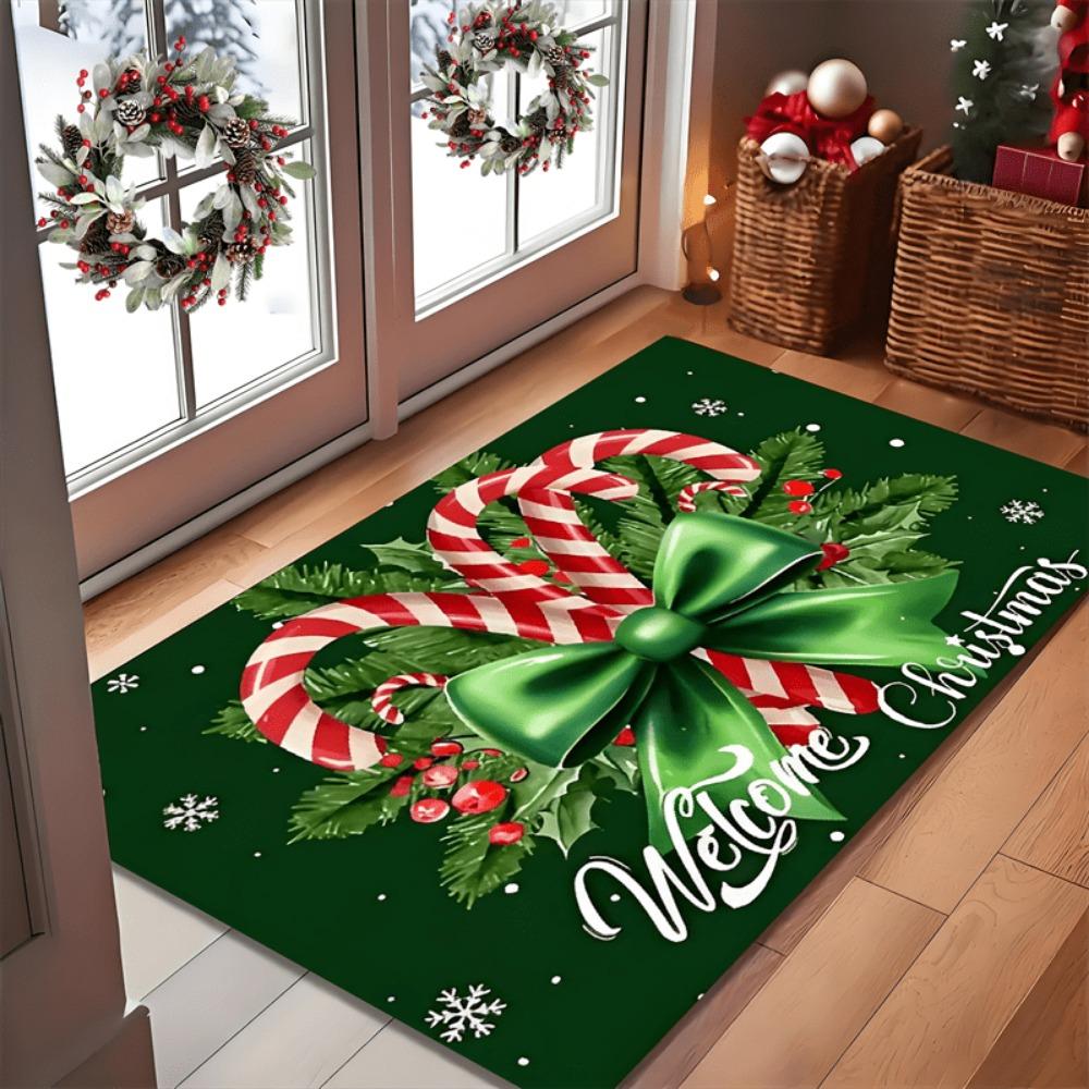 

1pc Green Christmas Rug Tempting Candy Can 3D Print Non-slip Rug Entrance Mat Home Living Room Bedroom New Year Christmas Decor 40x60cm