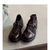 Fashion Riveting British Style Small Leather Shoes Brown Small Single Shoes Women's Thick Heel