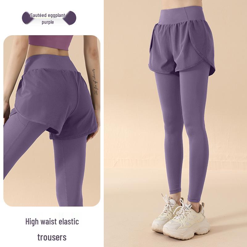 

2025 Брюки для йоги с высокой талией: Имитация двойки, Эластичный, Подтягивающий бедра, Контроль живота, Ощущение обнаженности, Защита от просвечивания, Одежда для бега и фитнеса Eggplant Purple