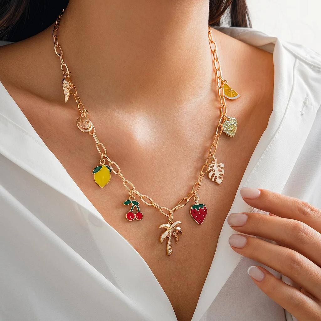 Cherry Pendant Trendy Women's Stainless Steel Jewelry Aesthetic Necklaces Dopamine Woman Choker Accessories for Girls Sweet Neck