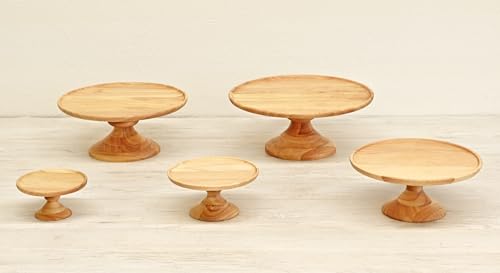 Swanson Shoji Wooden Cake Stand, Medium, Rubberwood, 21.5cm Diameter x 9.5cm Height, Compote Dish, Natural, KS-105