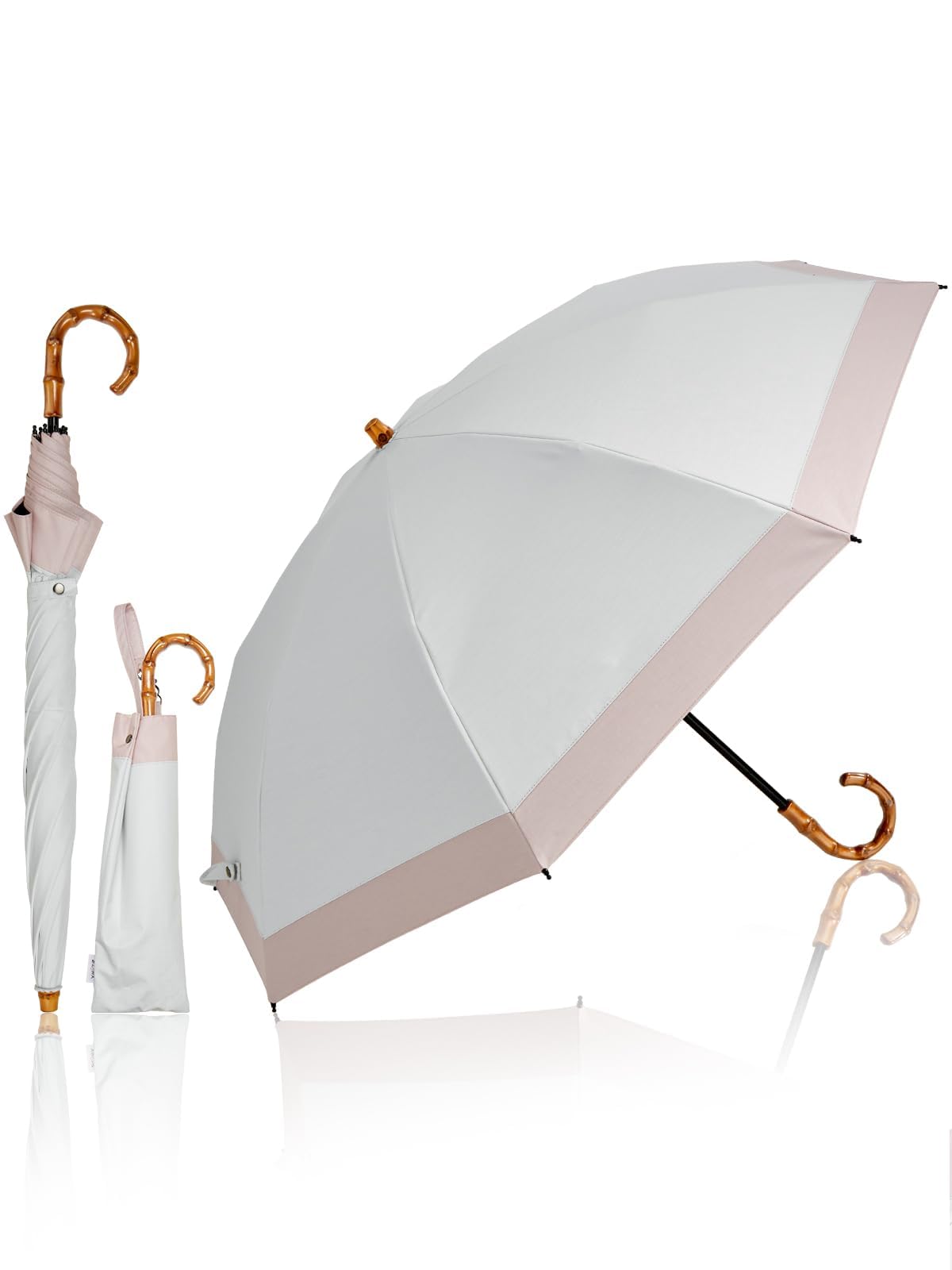 

KIZAWA Складной шелковистый глянцевый реверсивный длинный легкий полностью теплоотражающий зонт от солнца, двухслойный, тканевый, складной, зонт, 100% блокировка, складной, затемняющий,