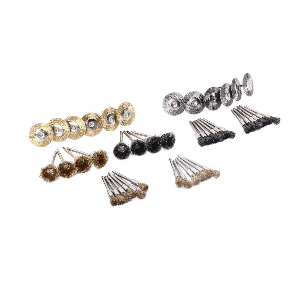 44 Pcs Wire Brush Set Brass Steel Wire Pen Cup T Shape Brush Set for Cleaning Polishing Deburring