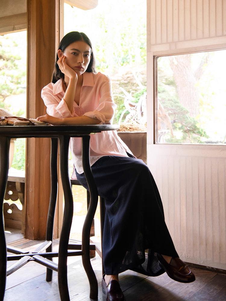 Si Yuan Design V-Neck Button-Down Linen Shirt - Women's Loose Relaxed Fit, New Style 2026.