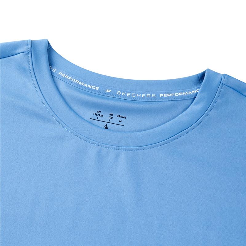 Skechers Letter Round Neck Pullover Versatile Short Sleeve Breathable T-Shirt Men Tops Temptation-Blue P224M012-00MU