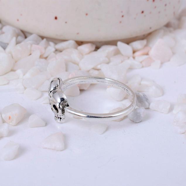 Double Skull Silver Plated Ring | Minimalist Gothic Biker Brass Jewelry | Unique Friendship or Couple Ring