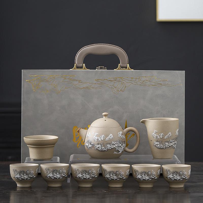Kung-Fu-Teeset, ein komplettes Set aus grobkeramischer chinesischer High-End-Keramik-Drachenei-Teekanne, Geschenke für Geschäftsveranstaltungen