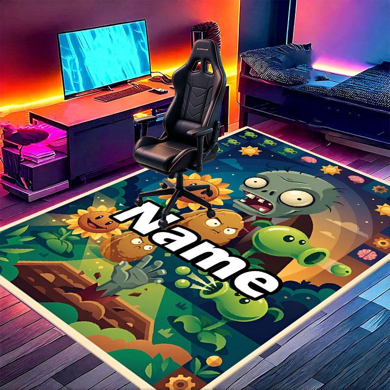 Custom Name Personalized Plants vs. Zombies Print Carpet, Versatile Home Decor Rug, for Playroom, Apartment, Balcony, Entryway, Hallway Gift