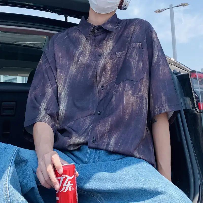 

Men s Summer Purple Brushstroke Print Oversized Short Sleeve Shirt M
