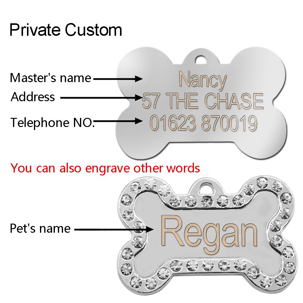 

Personalized Bone Dog Cat ID Tag Dog Collar Accessories Customized Engraved Cat Puppy Name Tag Free Engraved for Chihuahua Pug free size