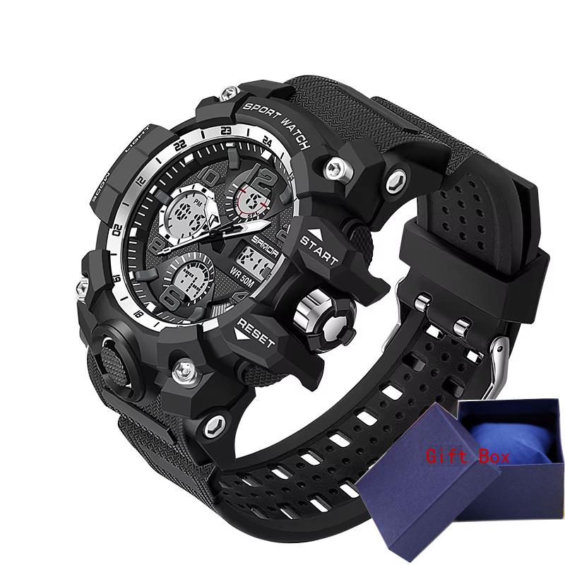 SANDA Sports Military Men's Watches Waterproof Dual Display Quartz Wristwatch For Male Clock Stopwatch Relogios Masculino