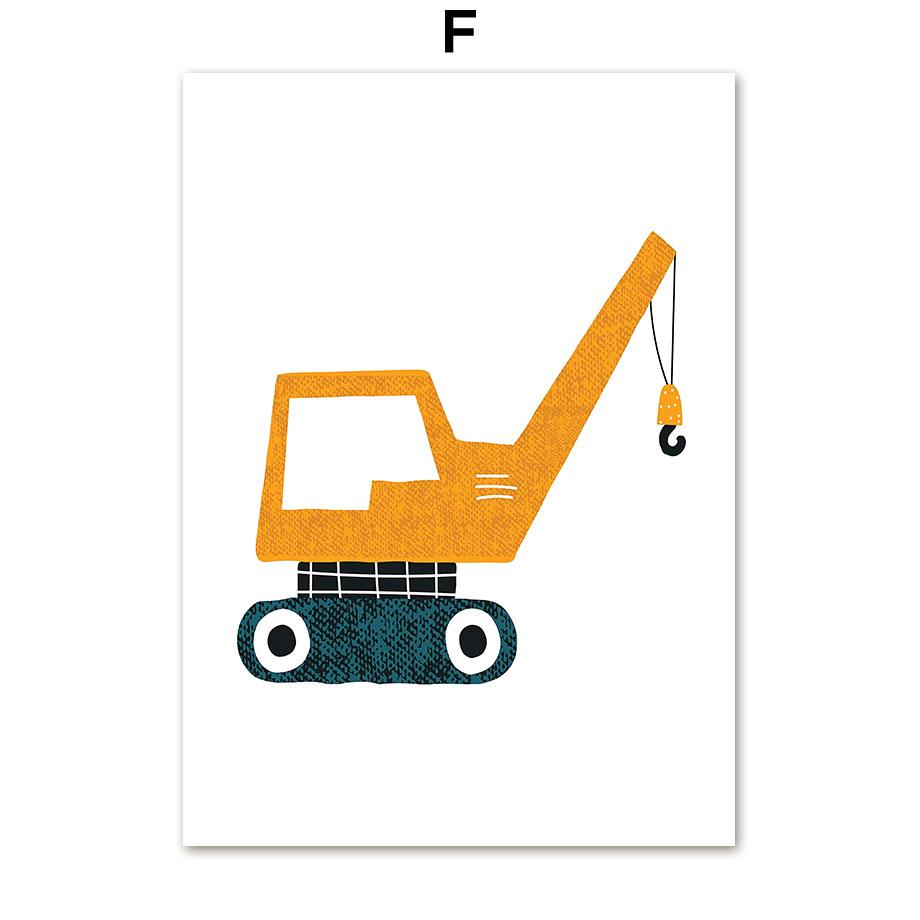 Crane Excavator Tractor Truck Alphabet Number Posters And Prints Canvas Painting Nordic Wall Art Pictures Kids Room Home Decor
