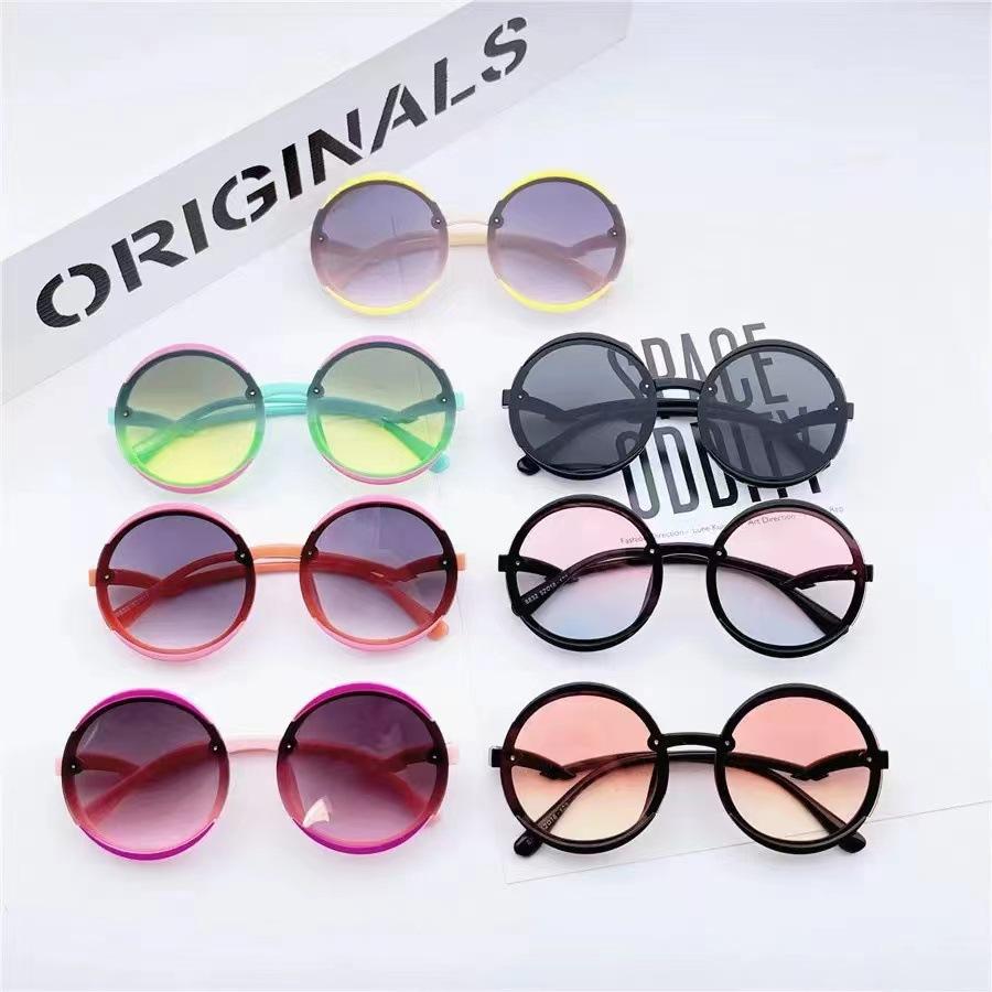 Cute Color-Block Round Kids Sunglasses Gradient Lenses Uv400 Protection Fashionable Shades For Girls 8832