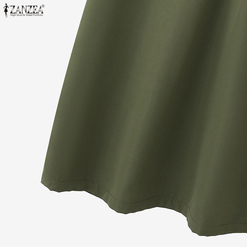 ZANZEA Women Casual Turn Down Collar Solid Color Short Sleeve Shirt Dress