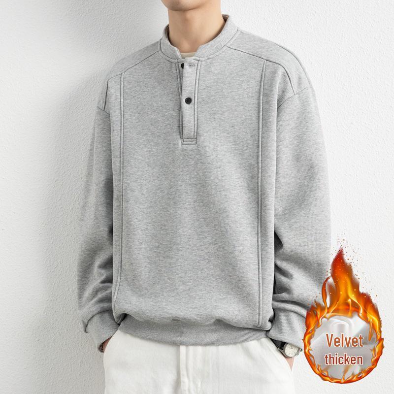 Men s Autumn/Winter Lapel Patchwork Long Sleeve Hoodie - Versatile Heavyweight Base Layer Fashion Top M