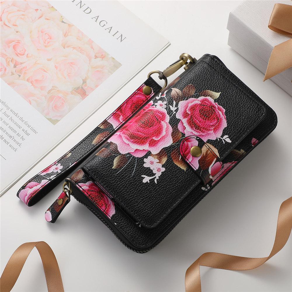 Flower Wristband Detachable Wallet Cards Holder Case for Samsung Galaxy S25 S24 S23 Ultra S22 Plus Note 20 Magnetic Cover