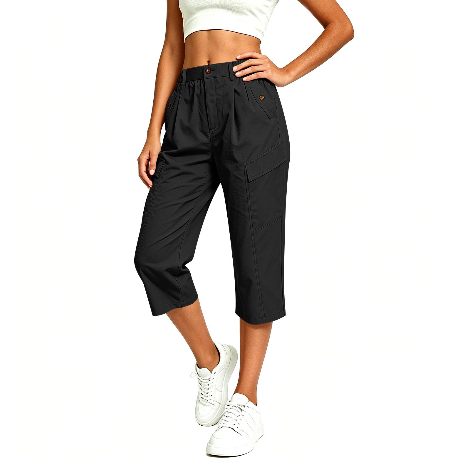 Women’s Loose Casual Pants – Quick-Dry Cargo Pants With Drawstring L чёрный