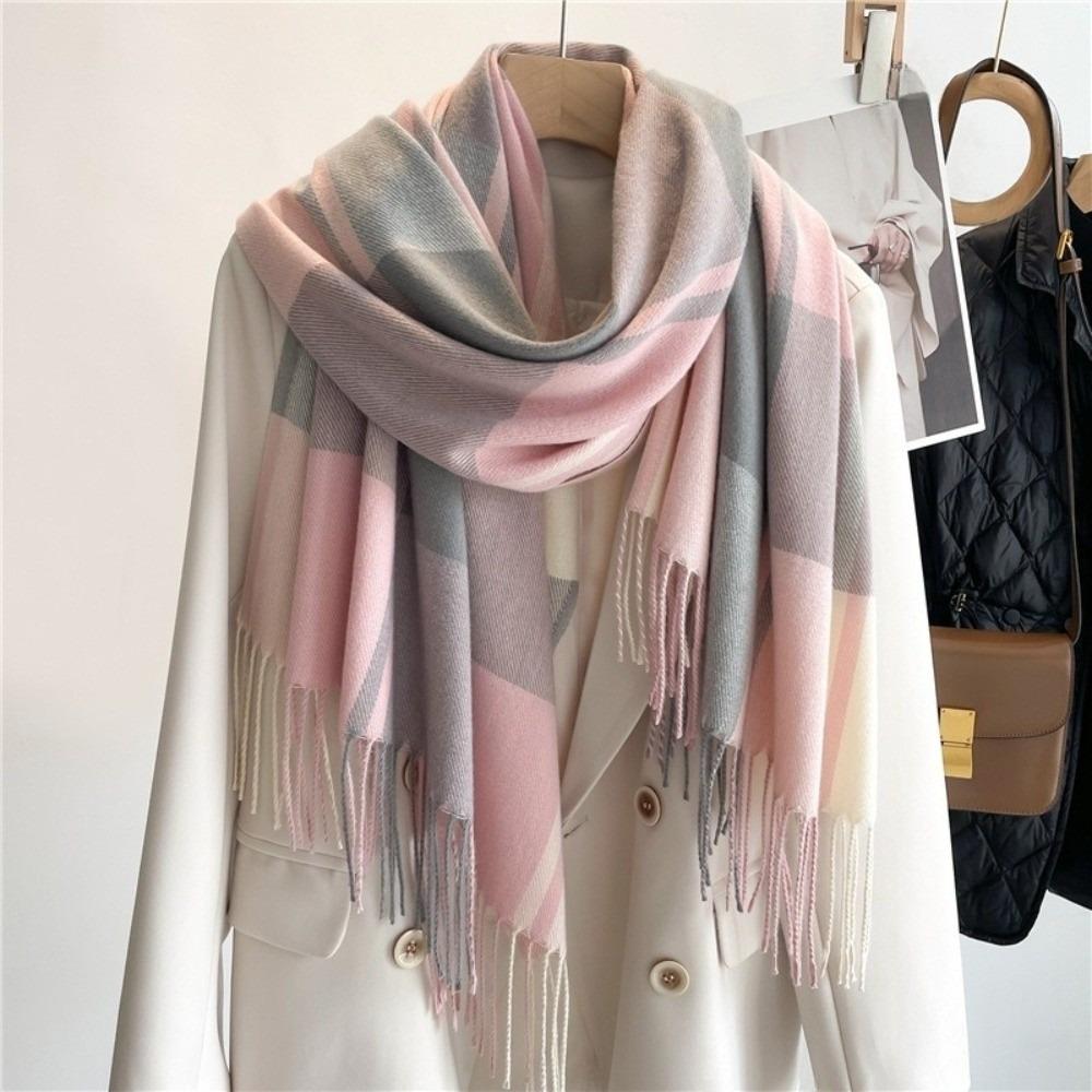 Thick Imitation Cashmere Shawl Keep Warm Shawl Wrap Simple Plaid Scarf  Girl