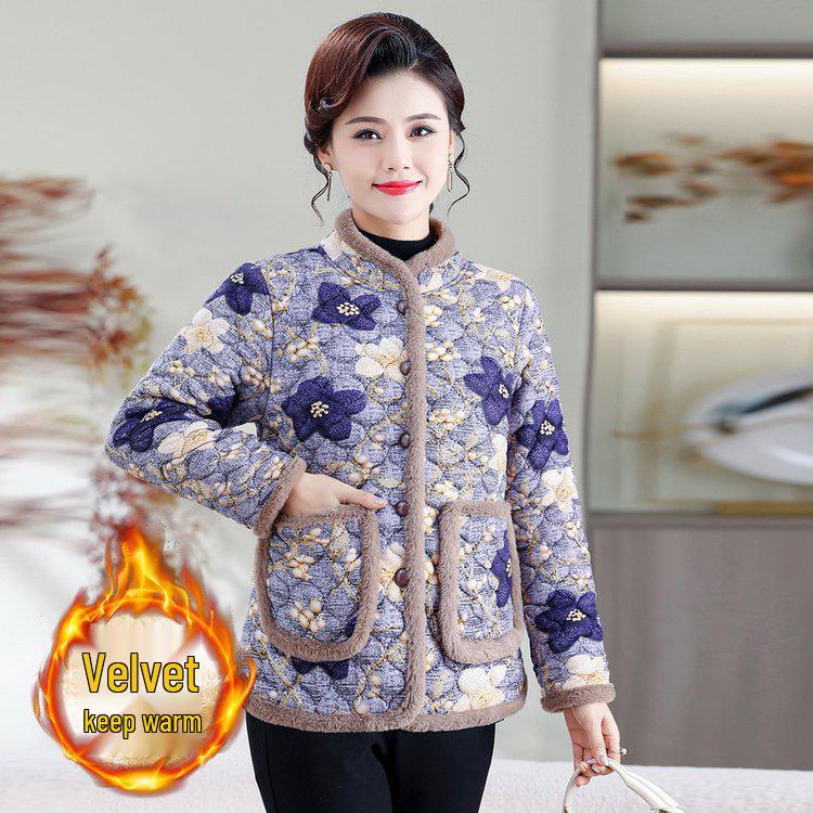 Mom’s New Style Retro Padded Jacket - Velvet Warmth, Small Cotton Coat for Middle-Aged and Elderly Women