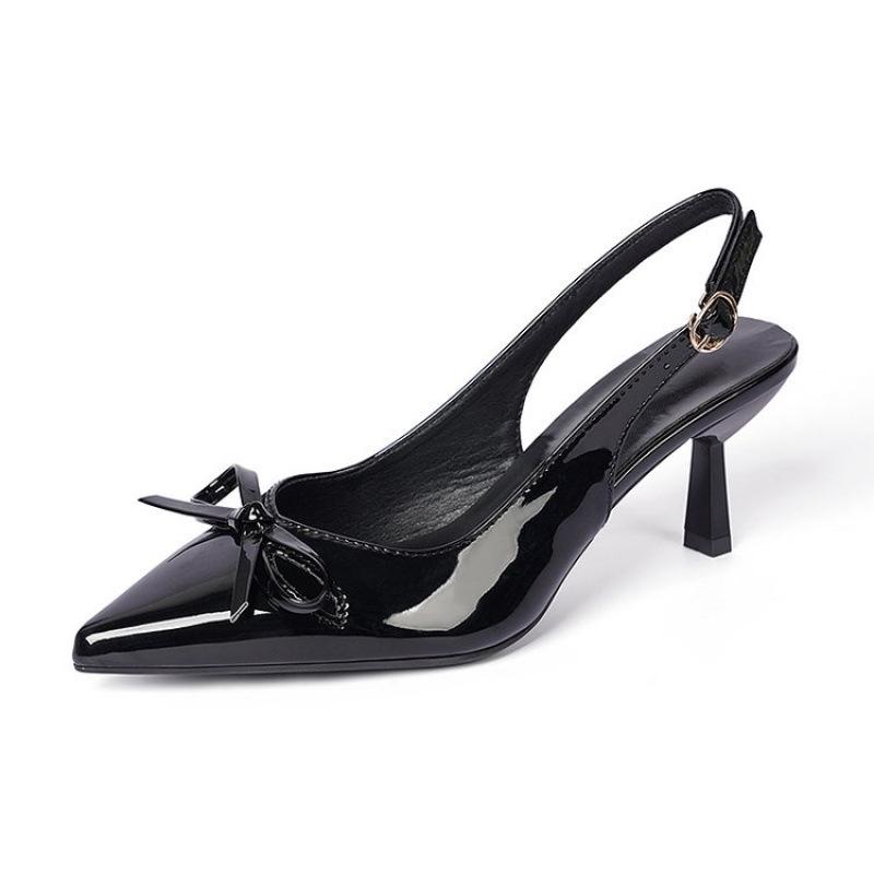 

Pointed bow, shallow mouth, thin heel, bag head, sandals for women s 2025 spring and summer high-heeled single shoes, rear strap. 40 чёрный