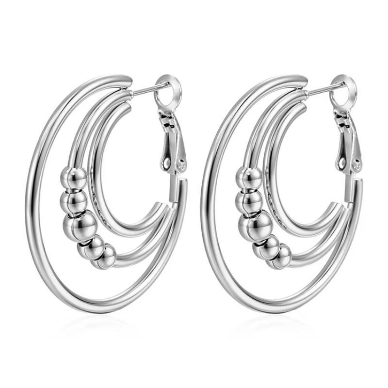 

Simple Fine Stainless Steel Stud Earring Gold Plated Multi Layer Circles Bead Hoop Earrings For Women Daily Wearing Party Gifts