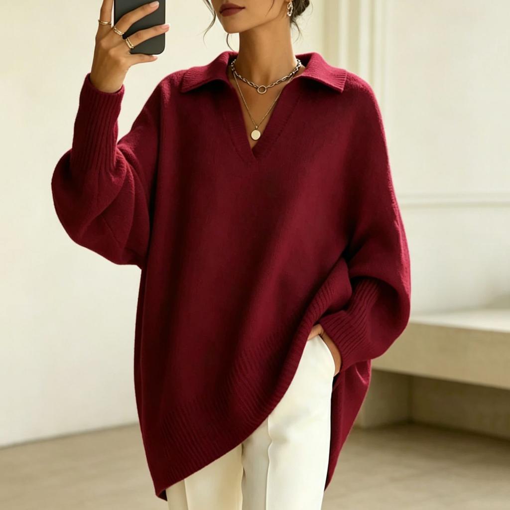 Women's Color Long Sleeve Knit Sweater Oversized Relaxed Fit Casual Outwear