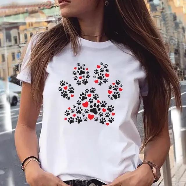 Women T-shirts Love Trend Style Dog Paw Cartoon Animal Pet 90s Summer Graphic Print Female Stylish T Top Shirt Girl Tee T-Shirt