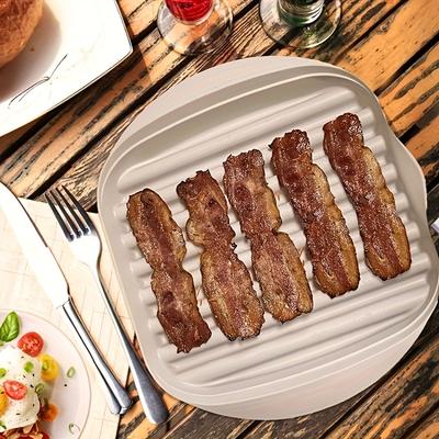 New Microwave Bacon Cooker Tray with Lid, Anti-Splatter Drainage Tray, Minimizes Fat, Ideal for Bacon, Pizza, Sauces, Quick Meal