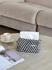 LIEI Cotton Fabric Black and White Stripe Tissue Box