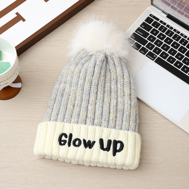 

Autumn and winter hat women s cute hairball letter knitted wool hat versatile big head circumference ear protection warm hat One Size