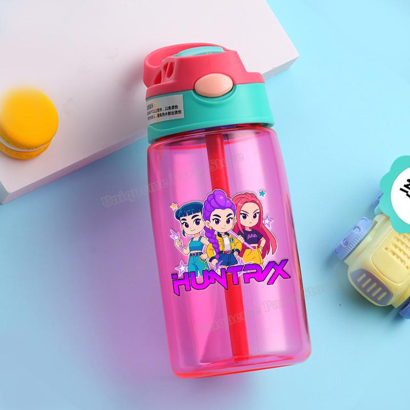 KPop Demon Hunters Kids Water Bottle Outdoors Sport Zoey Mira Rumi Girl Straw Cup Portable Plastics Drink Bottle Birthday Gift