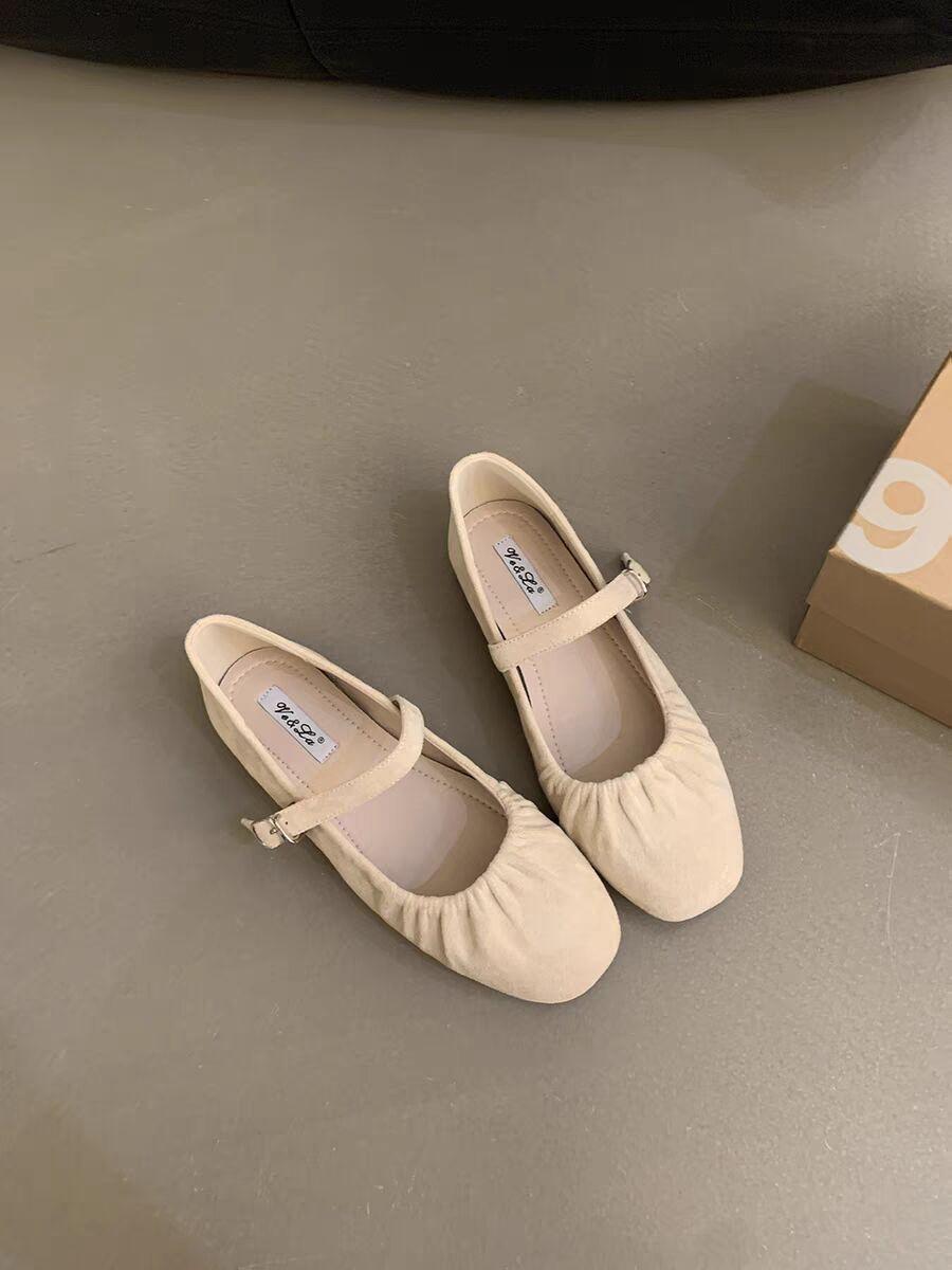 

Ретро ленивая пряжка одним словом с туфлями Мэри Джейн женские летние новые модели напрямую от производителя плиссированная мягкая кожа Дуду сингл 35