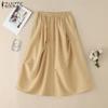 ZANZEA Women Casual Elastic Waist Solid Color Loose Skirts