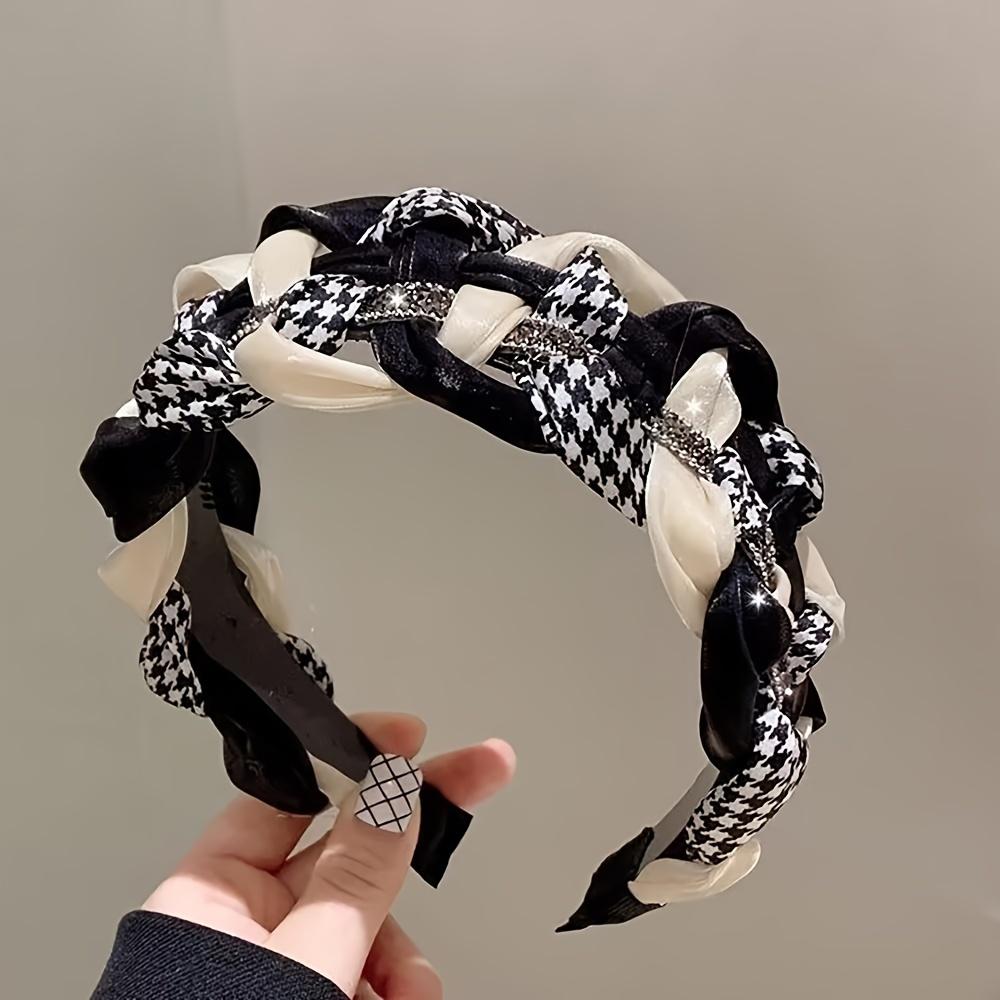 [Elegant Non-Slip Headband Women] Elegant Vintage-Inspired Braided Headband with Sparkling Rhinestones - Wide, Non-Slip Hair Accessory for Women