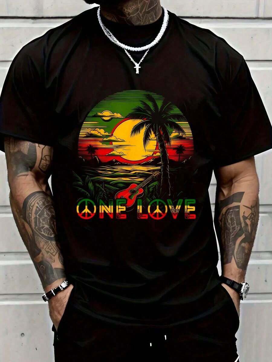 Black Reggae Music Guitar Rasta Pride Jamaica Rasta Reggae Sunset Unisex T-Shirt S