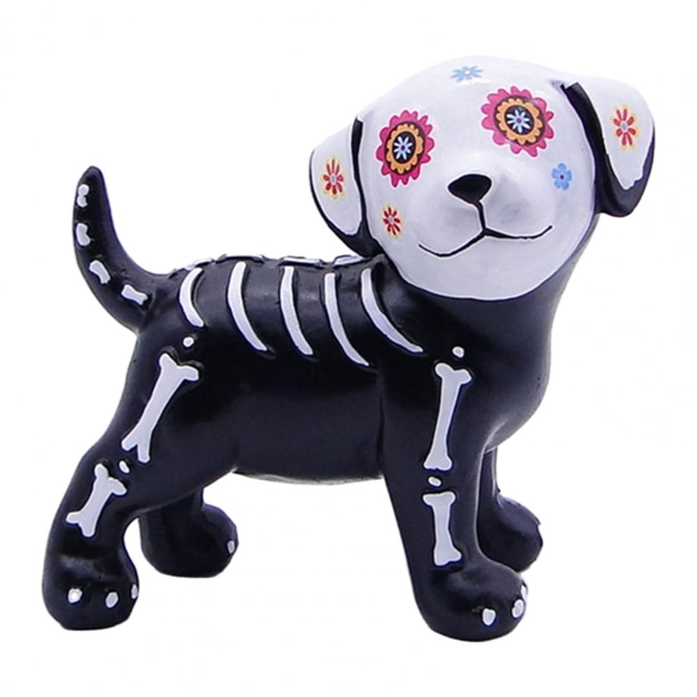Totenkopf-Statue Niedliche Halloween-Deko Halloween Tag der Toten Hund Katze Figur Harz Skelett Skulptur für Zuhause Schreibtisch Halloween